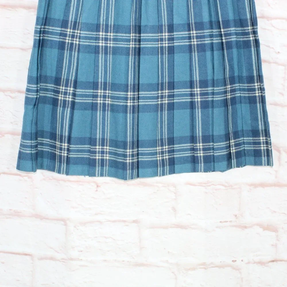 Vintage Harrods Blue 100% Wool Plaid Tartan Kilt Skirt Size 12 - Picture 6 of 9